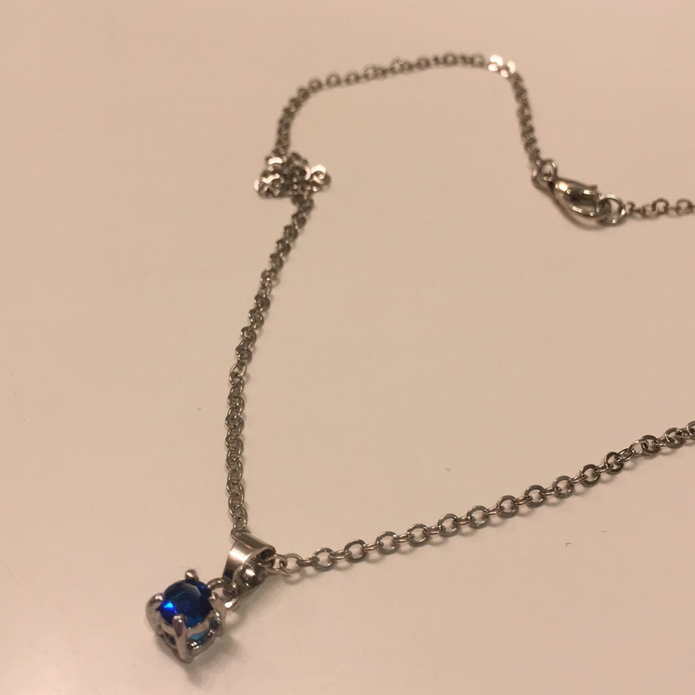 CZ Sapphire Pendant Silver Necklace